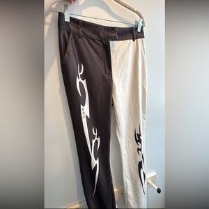 House of Sunny Brown & White Two-Tone Flame Print Pants